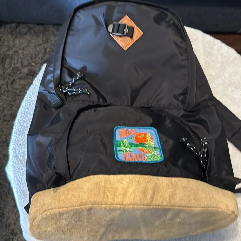 Urban Outfitters backpack Black and Tan Backpack with Patch contrast‎ base